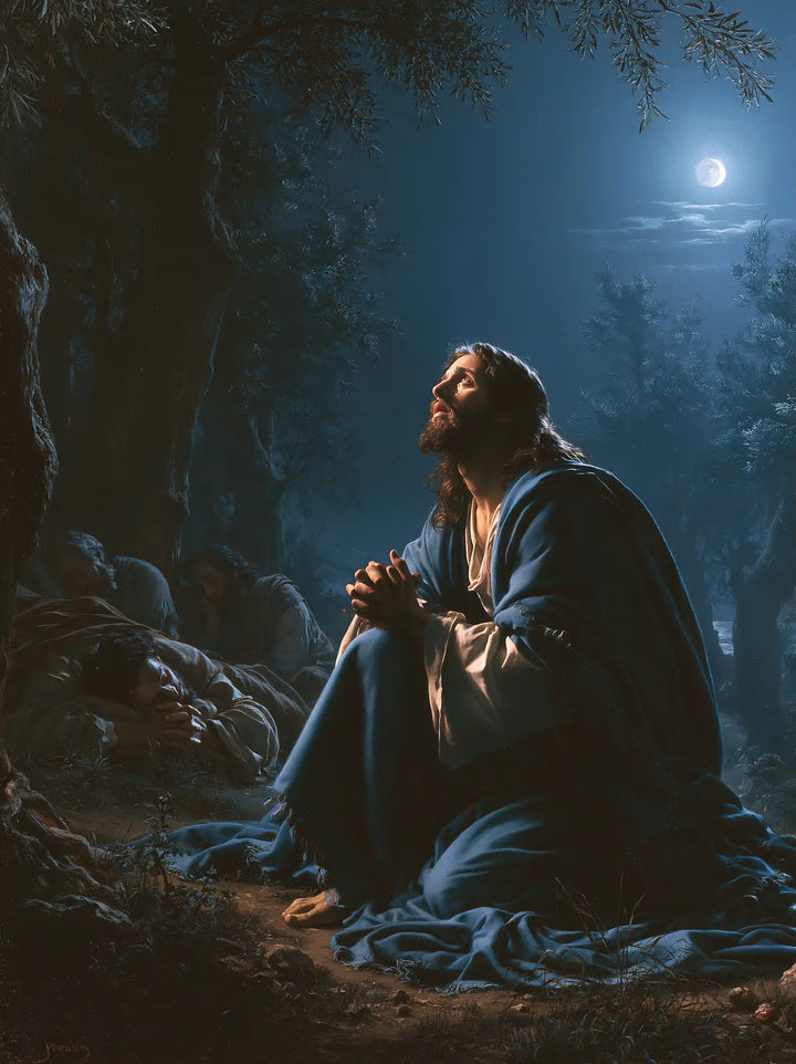 Jésus à Gethsémani — L’Oraison au manteau d’encre bleue