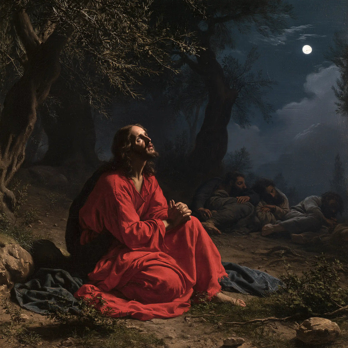 Jésus à Gethsémani — L’Écoute sous la lune des compagnons