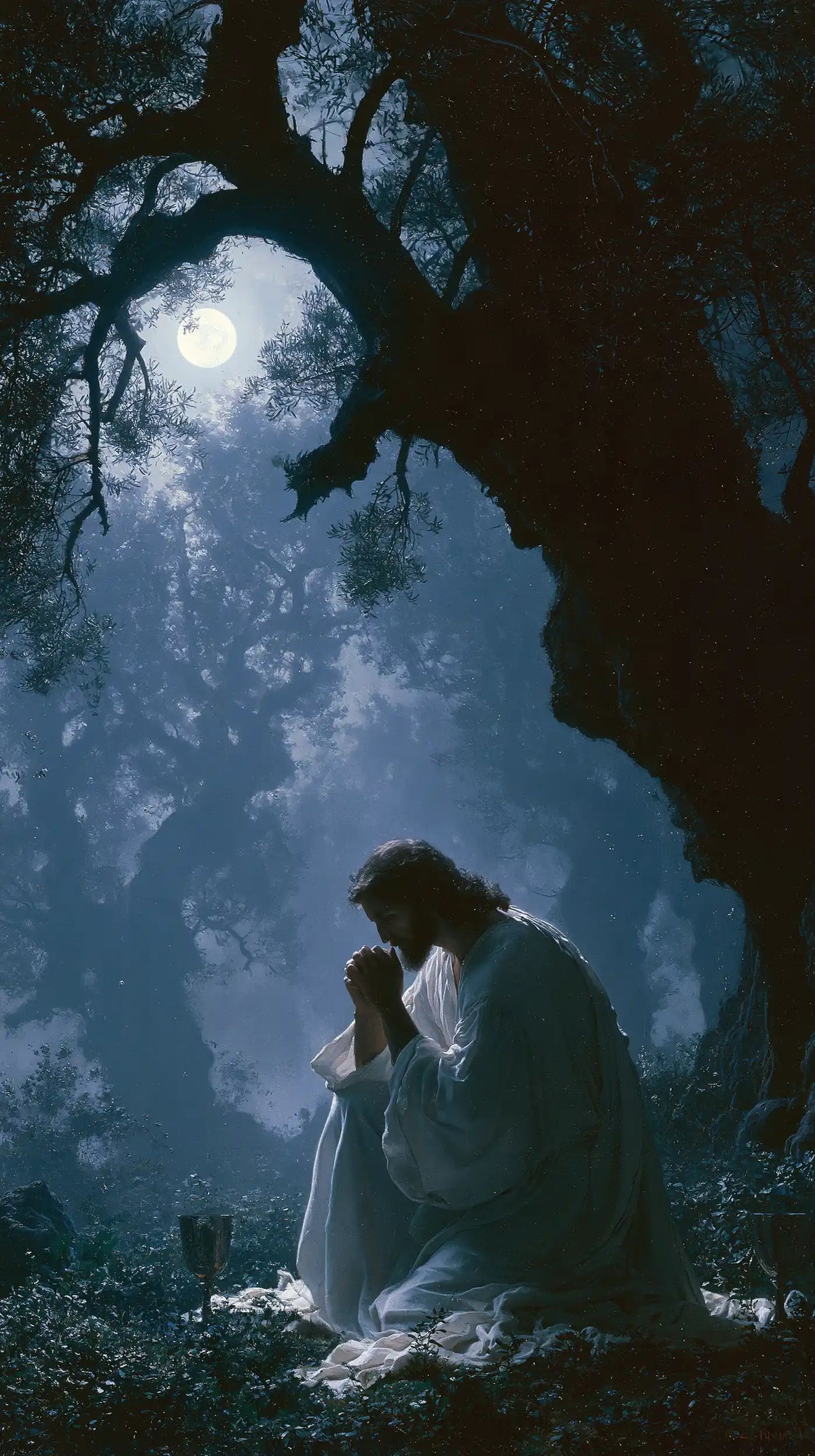 Jésus à Gethsémani — Le Front incliné sous la lune de givre