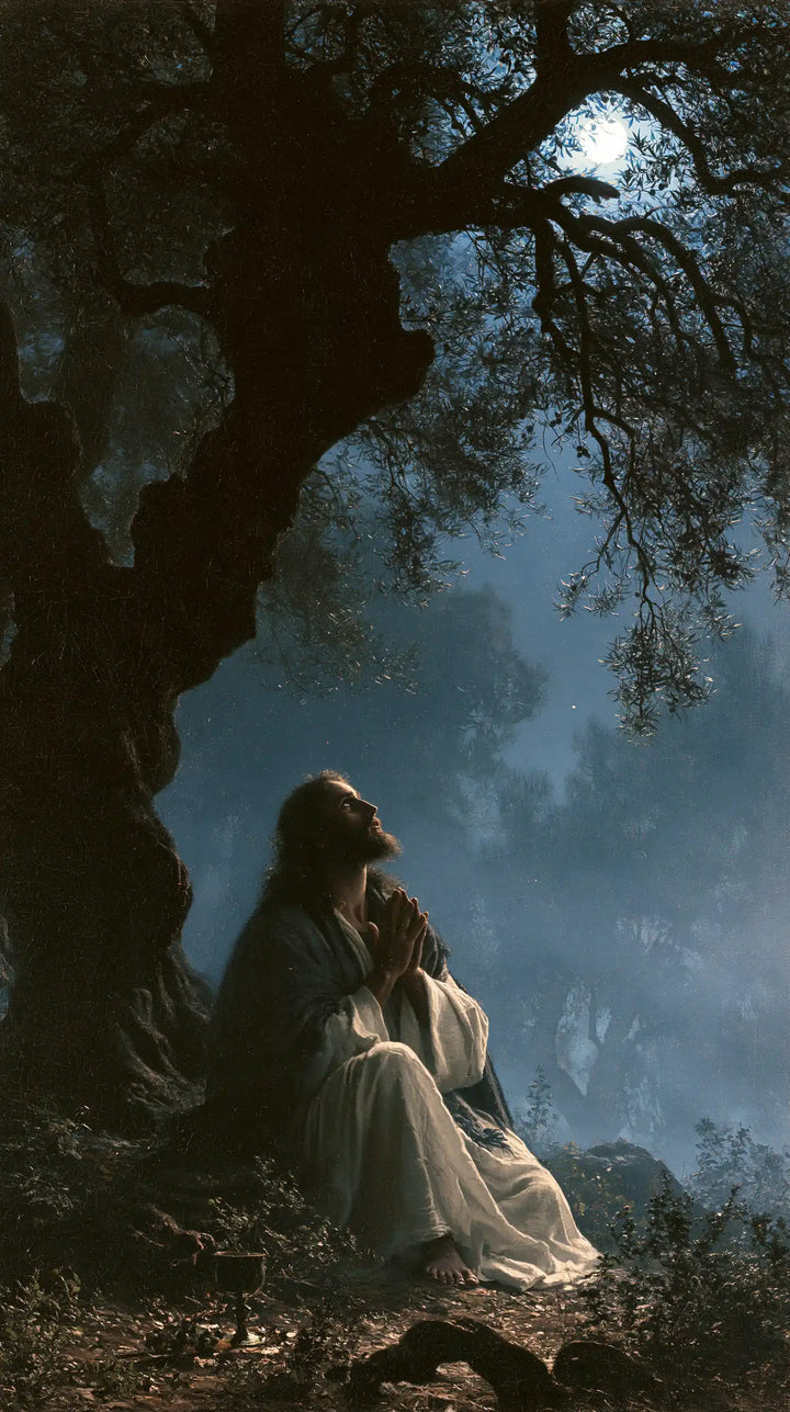 Jésus à Gethsémani — L’Attente dans la brèche argentée