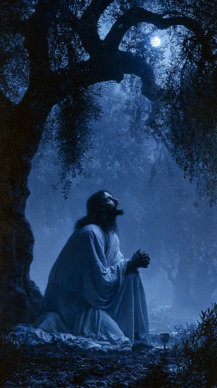 Jésus à Gethsémani — La Coupe au seuil de la nuit bleue