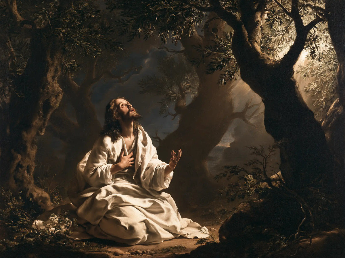 Jésus à Gethsémani — Les Paumes ouvertes dans la clairière brune