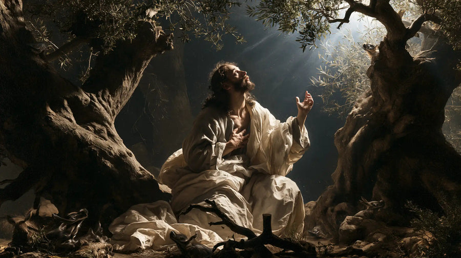 Jésus à Gethsémani — Le Cœur et la main dans la lumière