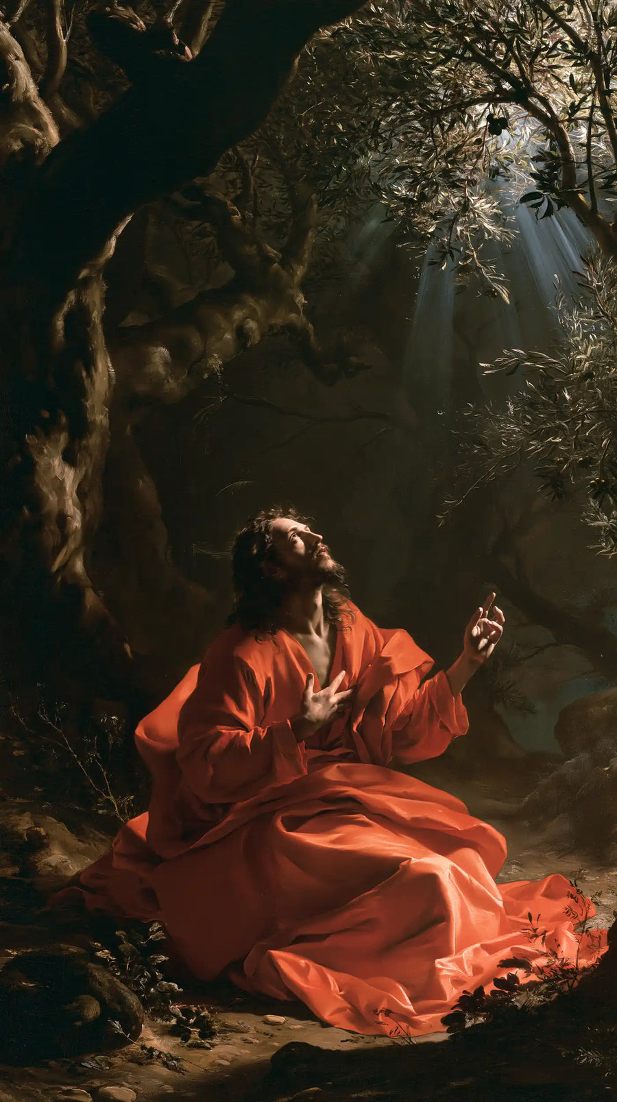 Jésus à Gethsémani — Le Regard porté par la vague rouge