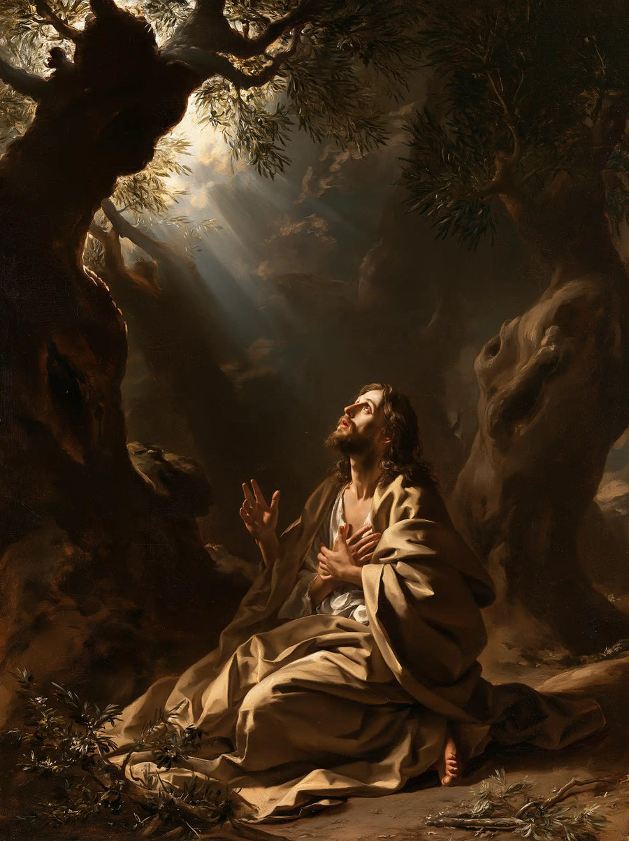 Jésus à Gethsémani — Les Mains ouvertes au jour d’ambre