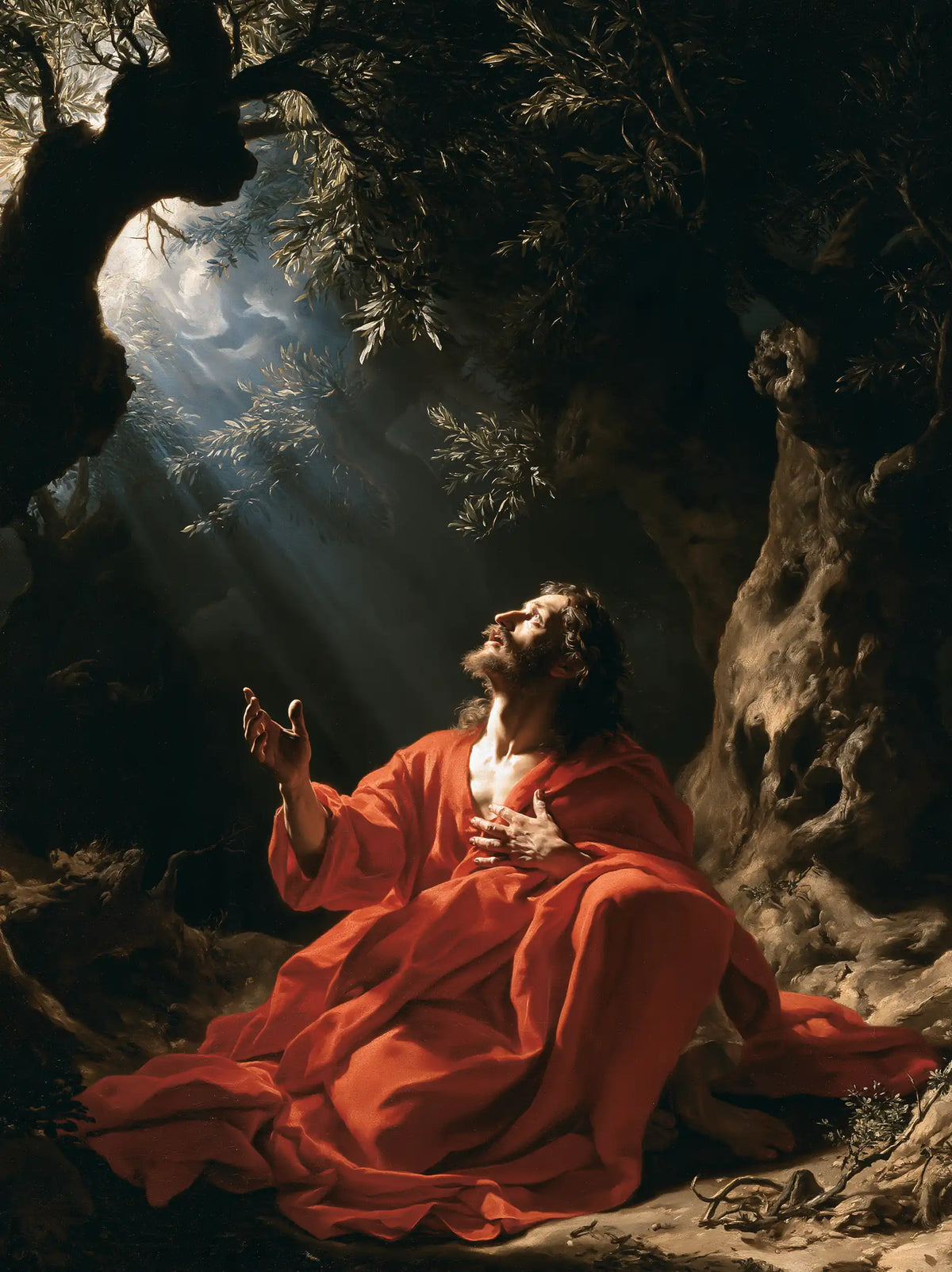 Jésus à Gethsémani — L’Écarlate dans le rai venu du ciel