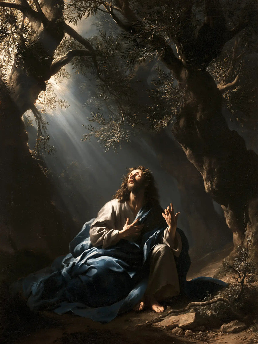 Jésus à Gethsémani — Le Manteau bleu sous les rayons obliques