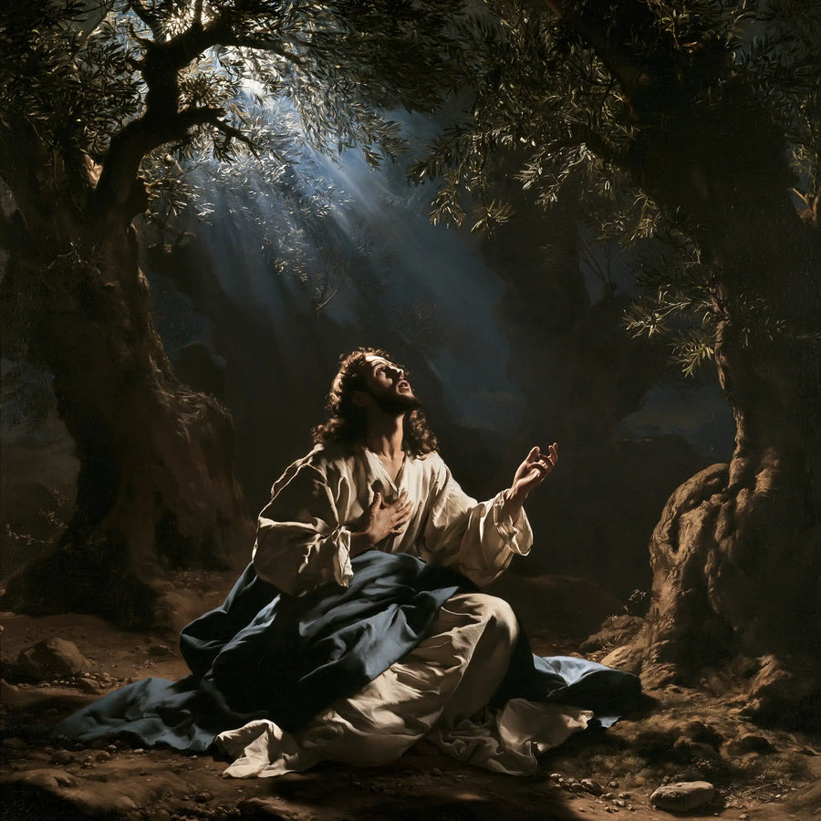 Jésus à Gethsémani — La Paume offerte sous les feuilles claires