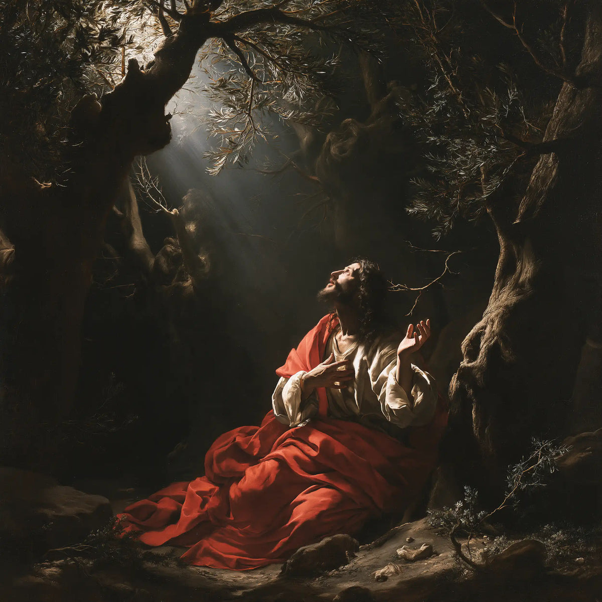 Jésus à Gethsémani — La Main au bord du rameau nu