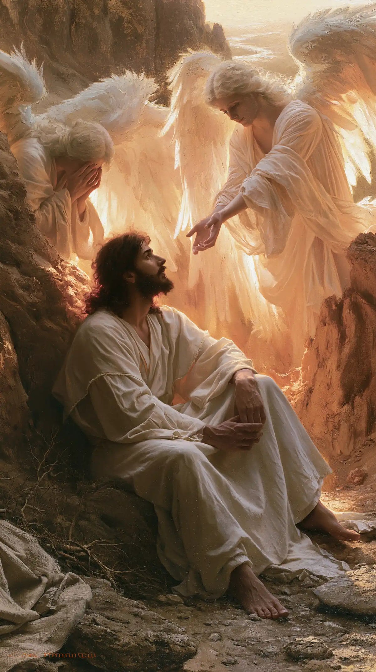 Jésus dans le désert — La Main de l’ange au-dessus du visage