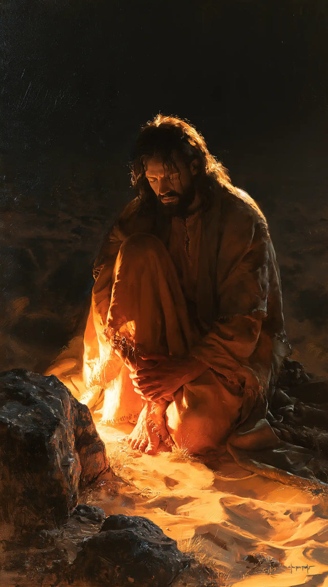 Jésus dans le désert — Les Mains près du sable embrasé