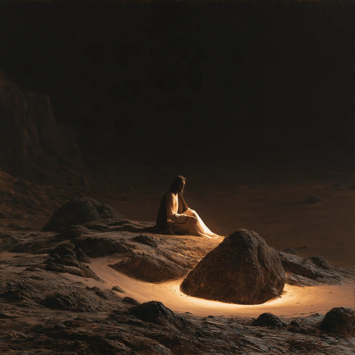Jésus dans le désert — L’Îlot de lumière dans le désert nocturne