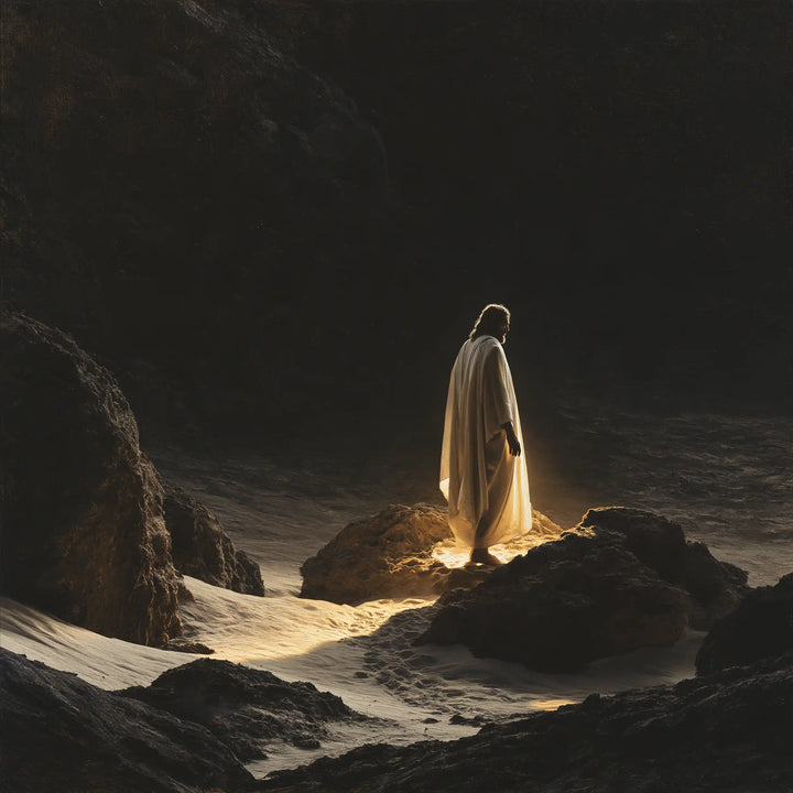 Jésus dans le désert — Le Passage blanc entre les pierres noires