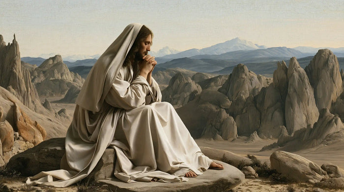 Jésus dans le désert — La Prière voilée devant l’horizon bleu
