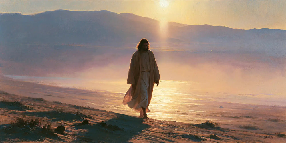 Jesus in the desert during the temptation in Impressionist style, landscape Christian artwork no. 14