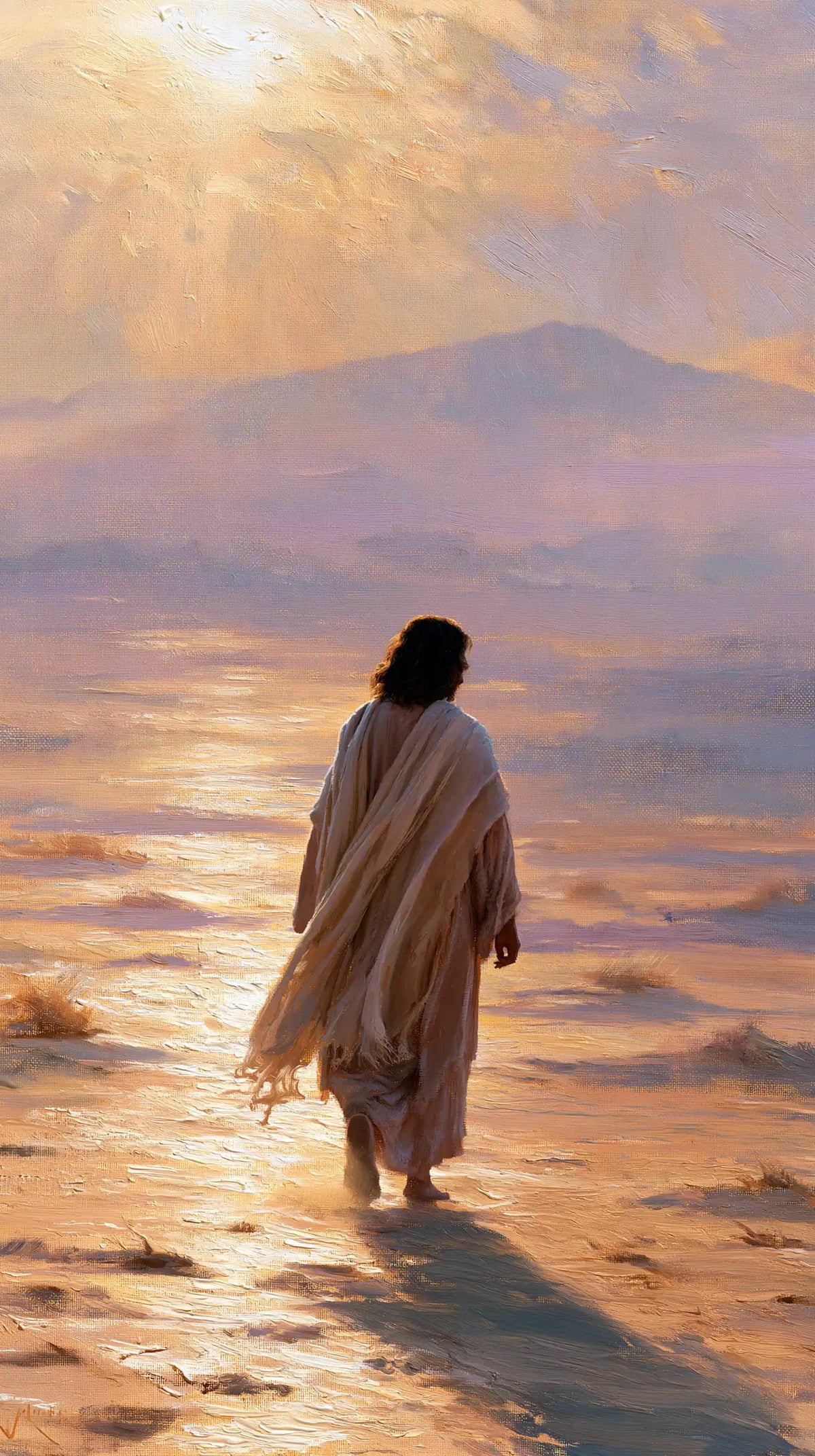 Jésus dans le désert — Le Pas dans la vallée rose et or