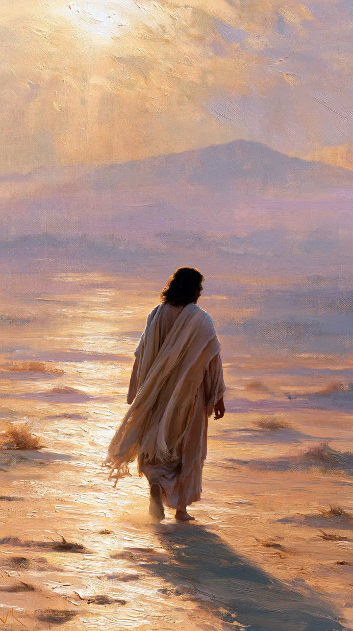 Jésus dans le désert — Le Pas dans la vallée rose et or