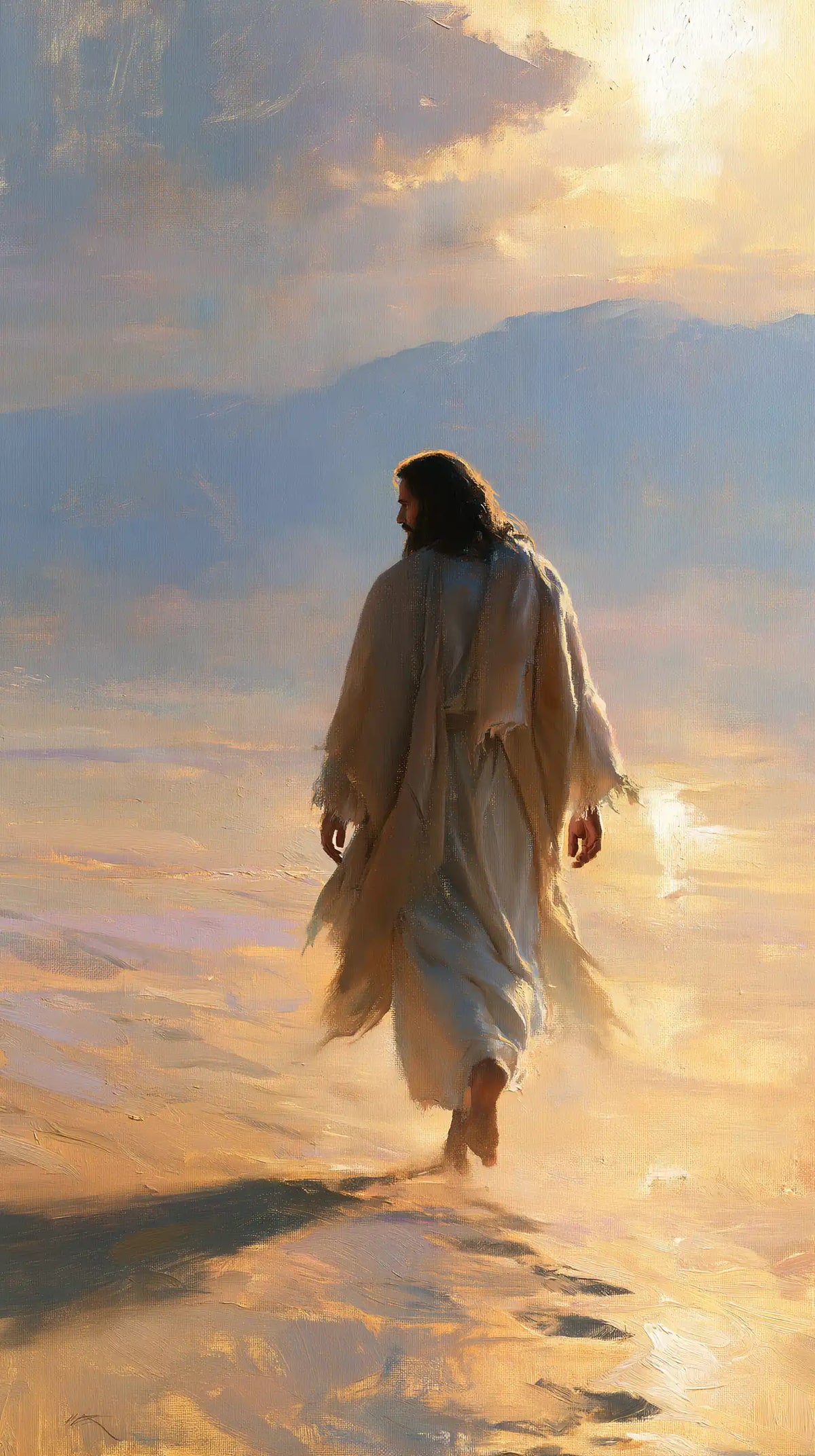 Jésus dans le désert — Les Empreintes dans la lumière d’ambre