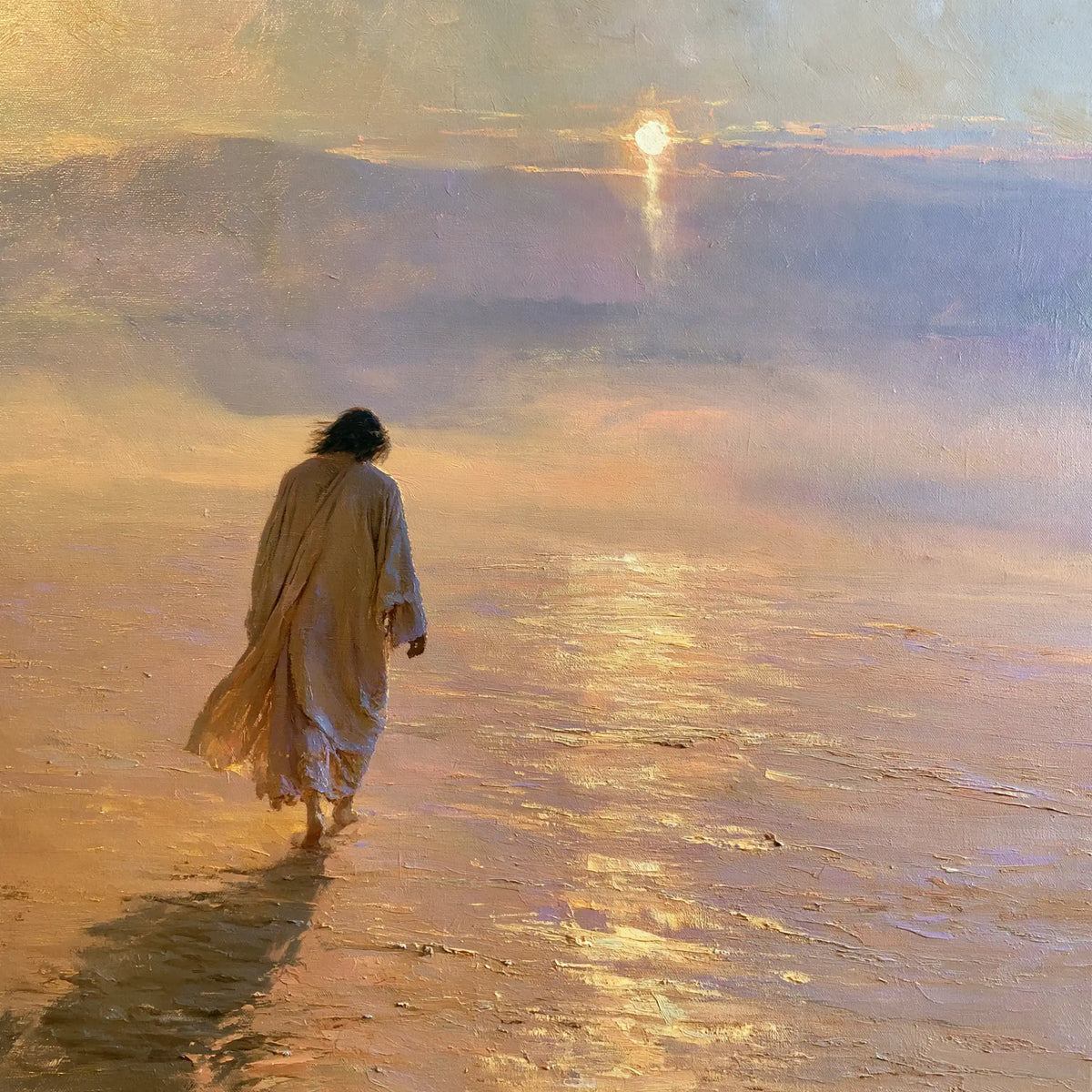 Jesus in the desert during the temptation in Impressionist style, square Christian artwork no. 1