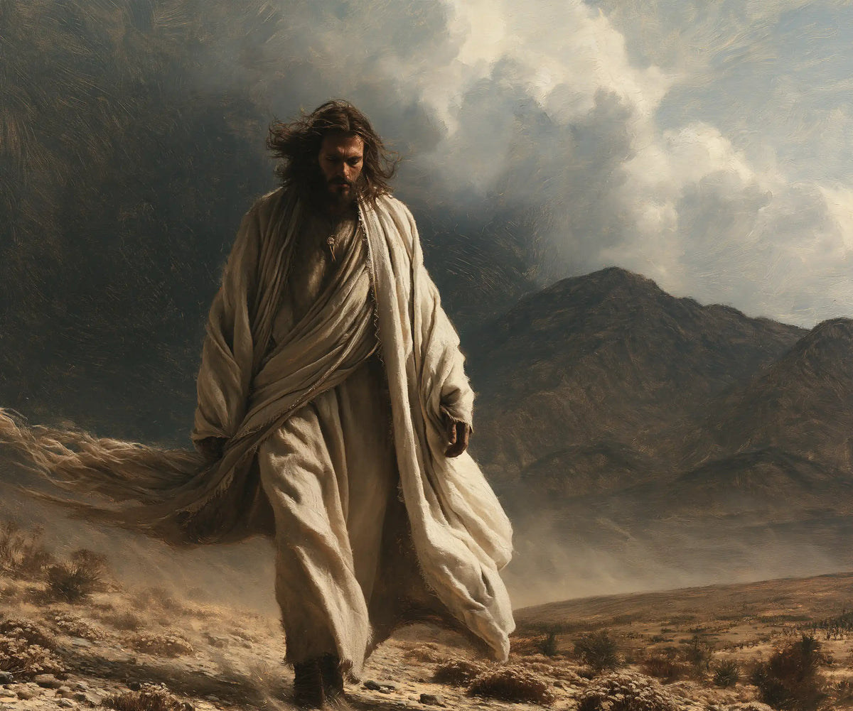 Jésus dans le désert — La Robe claire traverse l’ombre des monts