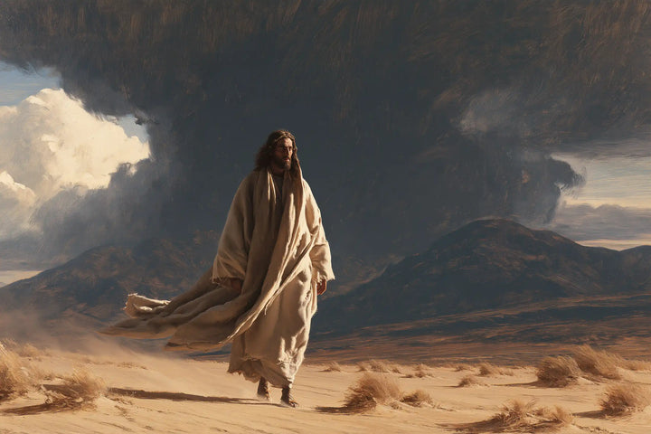 Jésus dans le désert — Le Pas ferme sous la masse des nuages