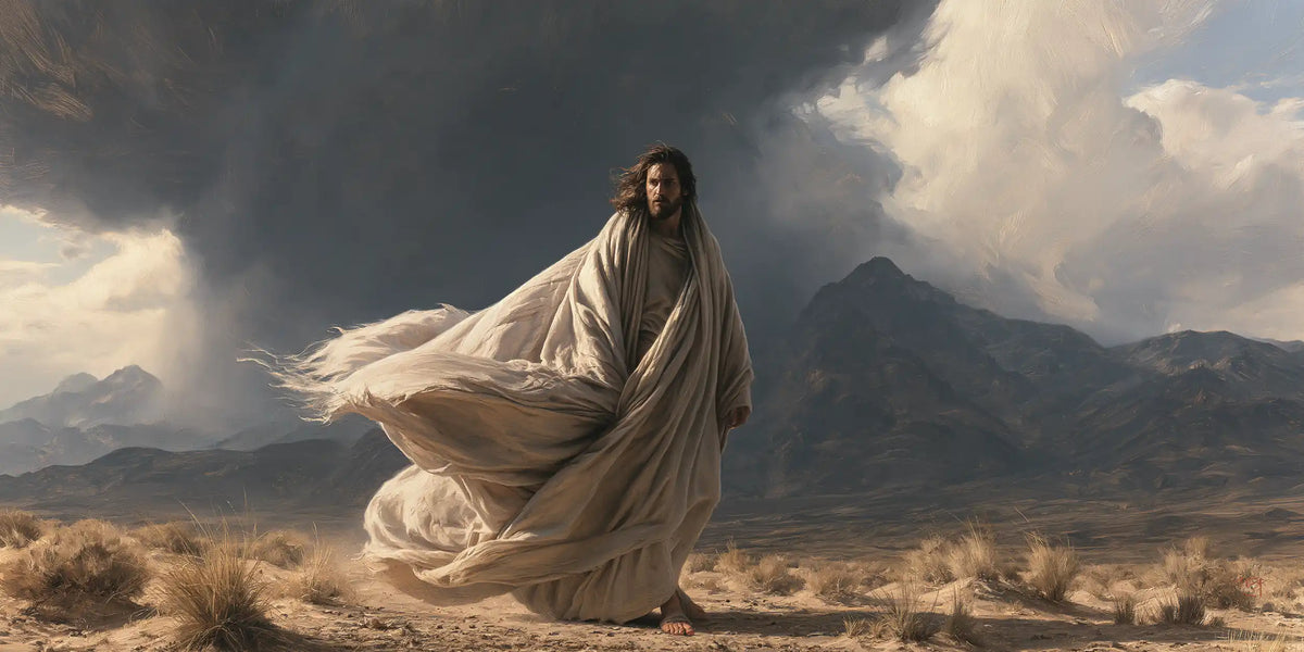 Jésus dans le désert — L’Ivoire déployé contre le ciel noir