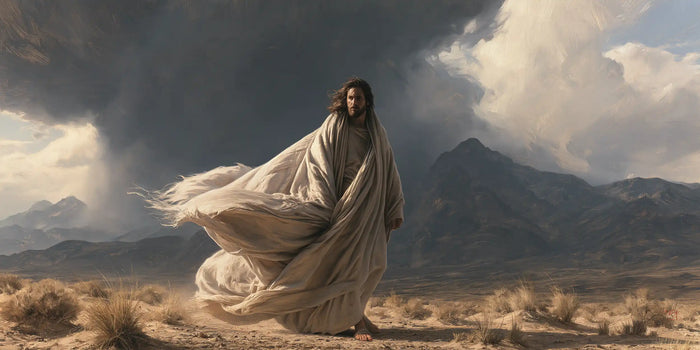 Jésus dans le désert — L’Ivoire déployé contre le ciel noir