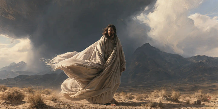Jésus dans le désert — L’Ivoire déployé contre le ciel noir