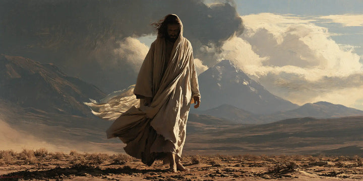 Jésus dans le désert — Le Pas voilé dans la lumière troublée