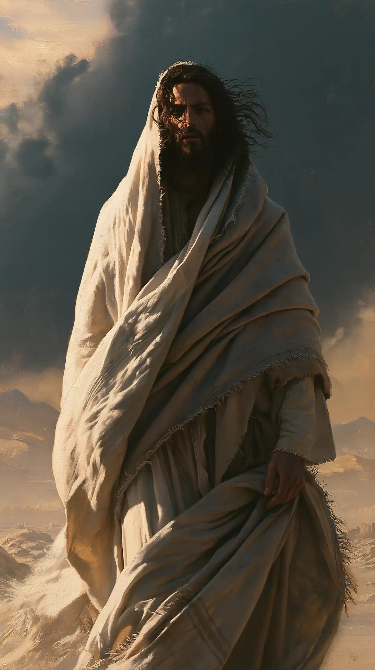 Jésus dans le désert — Le Silence dans le manteau croisé