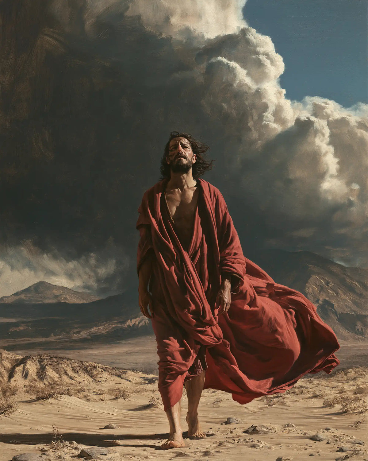 Jésus dans le désert — Le Rouge sous l’immensité des nuages