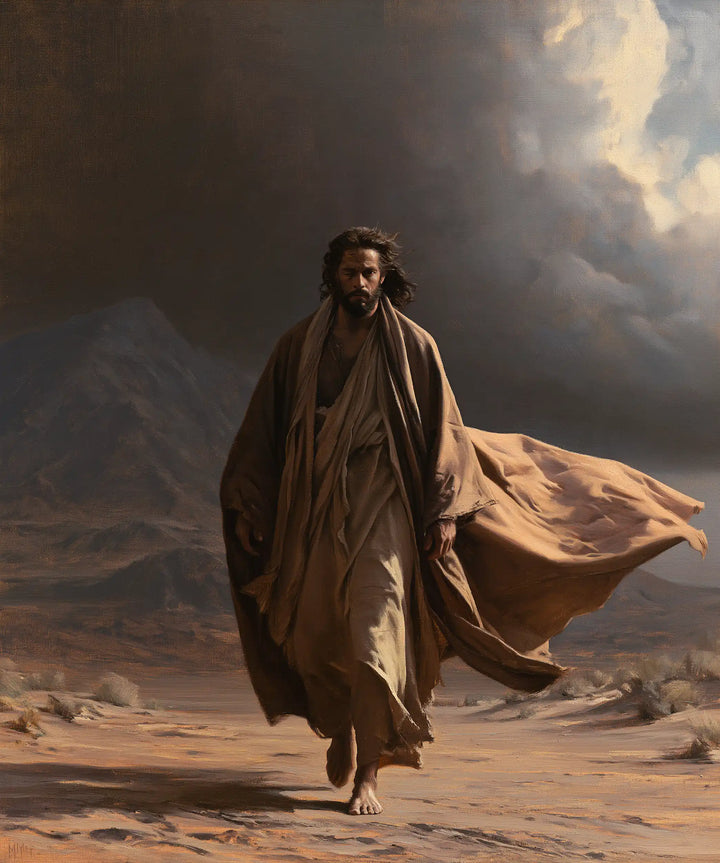 Jésus dans le désert — L’Étoffe fauve et l’horizon d’orage