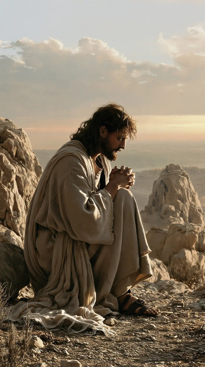 Jésus dans le désert — Les Mains face aux pierres pâles