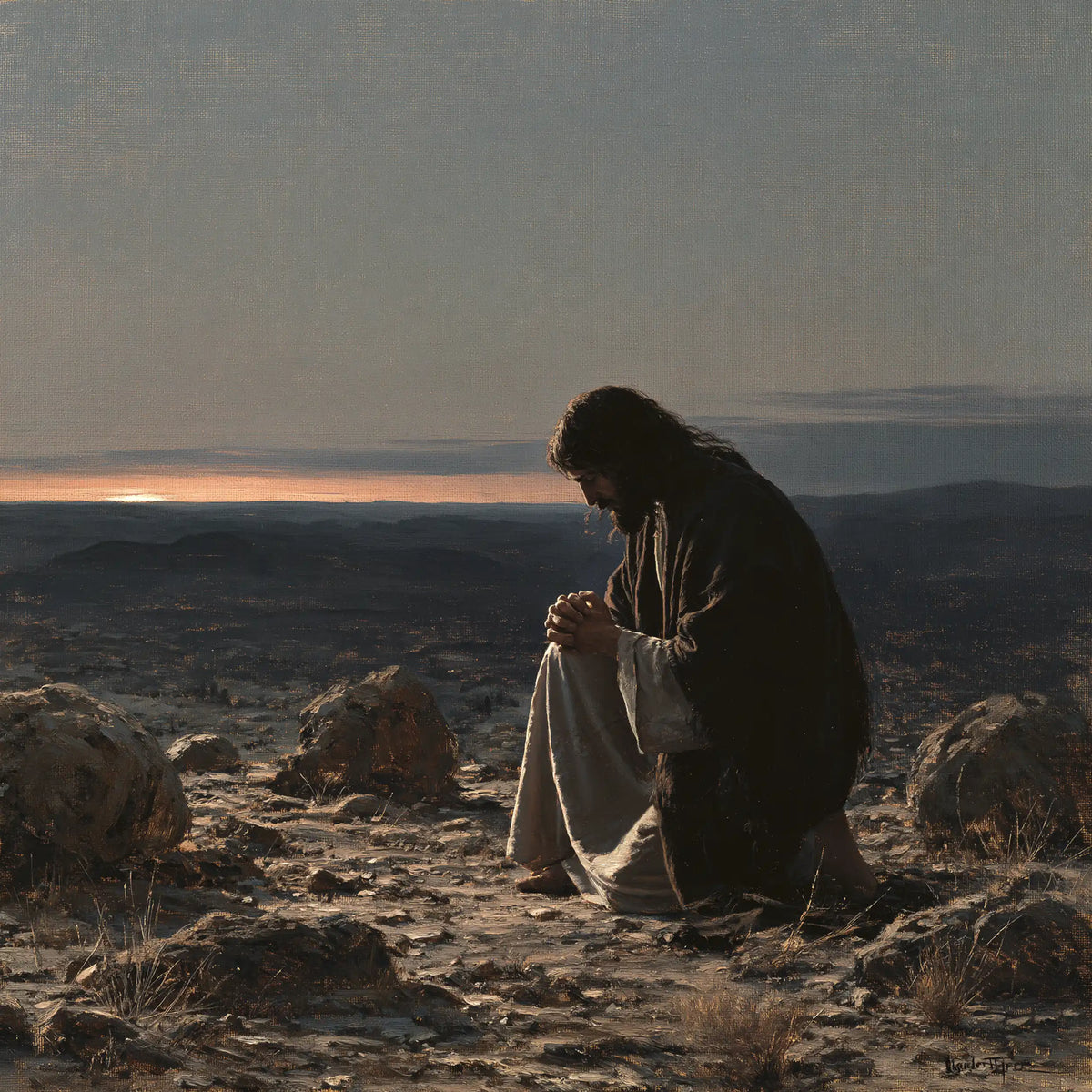 Jésus dans le désert — Le Manteau noir devant le fil rose