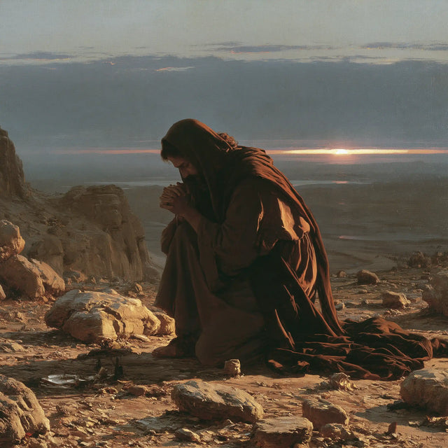 Jésus dans le désert — Le Brun recueilli dans l’or des pierres