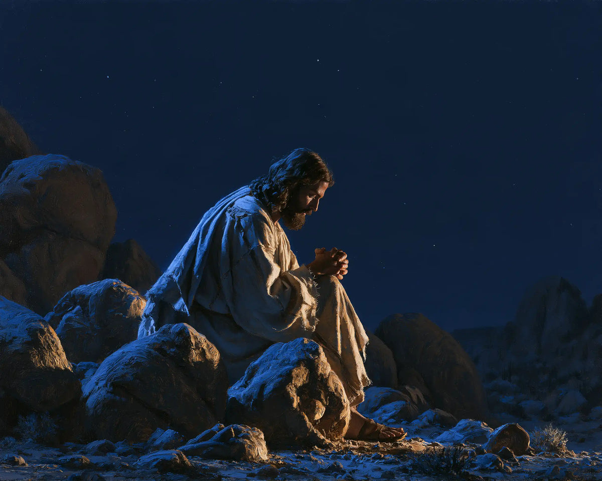 Jésus dans le désert — Les Mains dans l’écrin des rochers