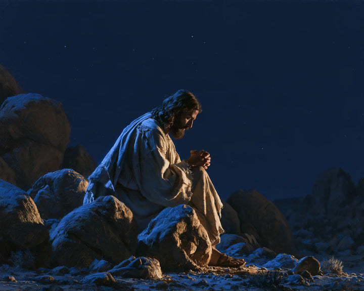 Jésus dans le désert — Les Mains dans l’écrin des rochers