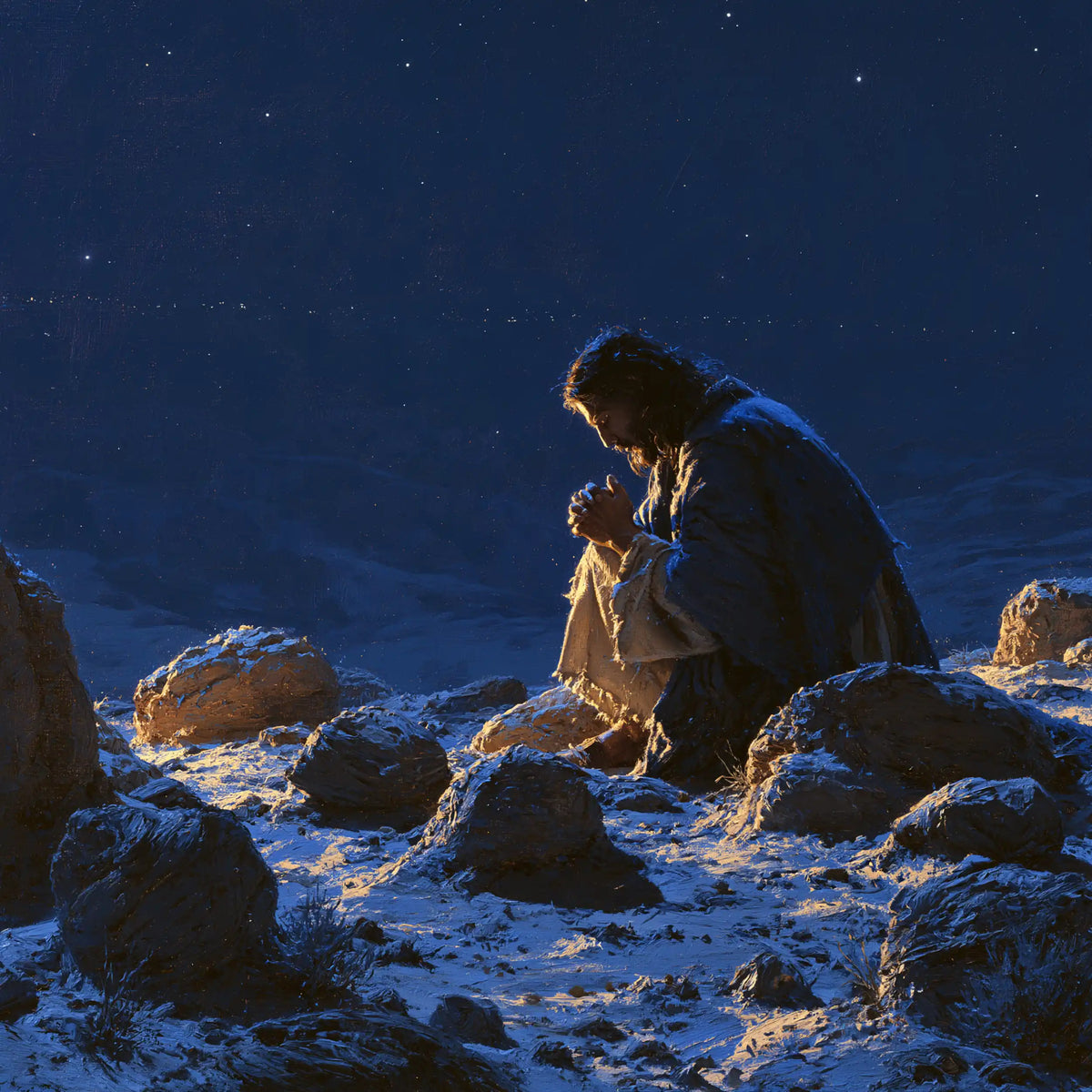 Jésus dans le désert — La Veille sur la terre couleur de lune
