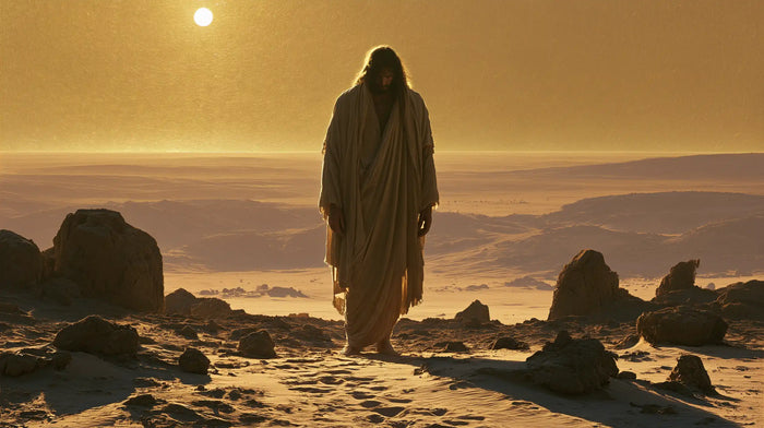 Jésus dans le désert — Le Manteau sombre sur les sables lumineux