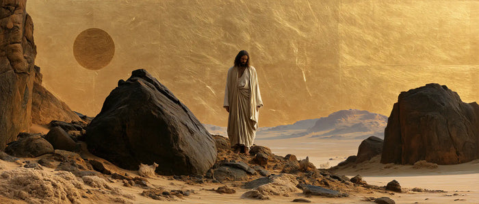 Jésus dans le désert — Le Disque brun au-dessus des pierres noires