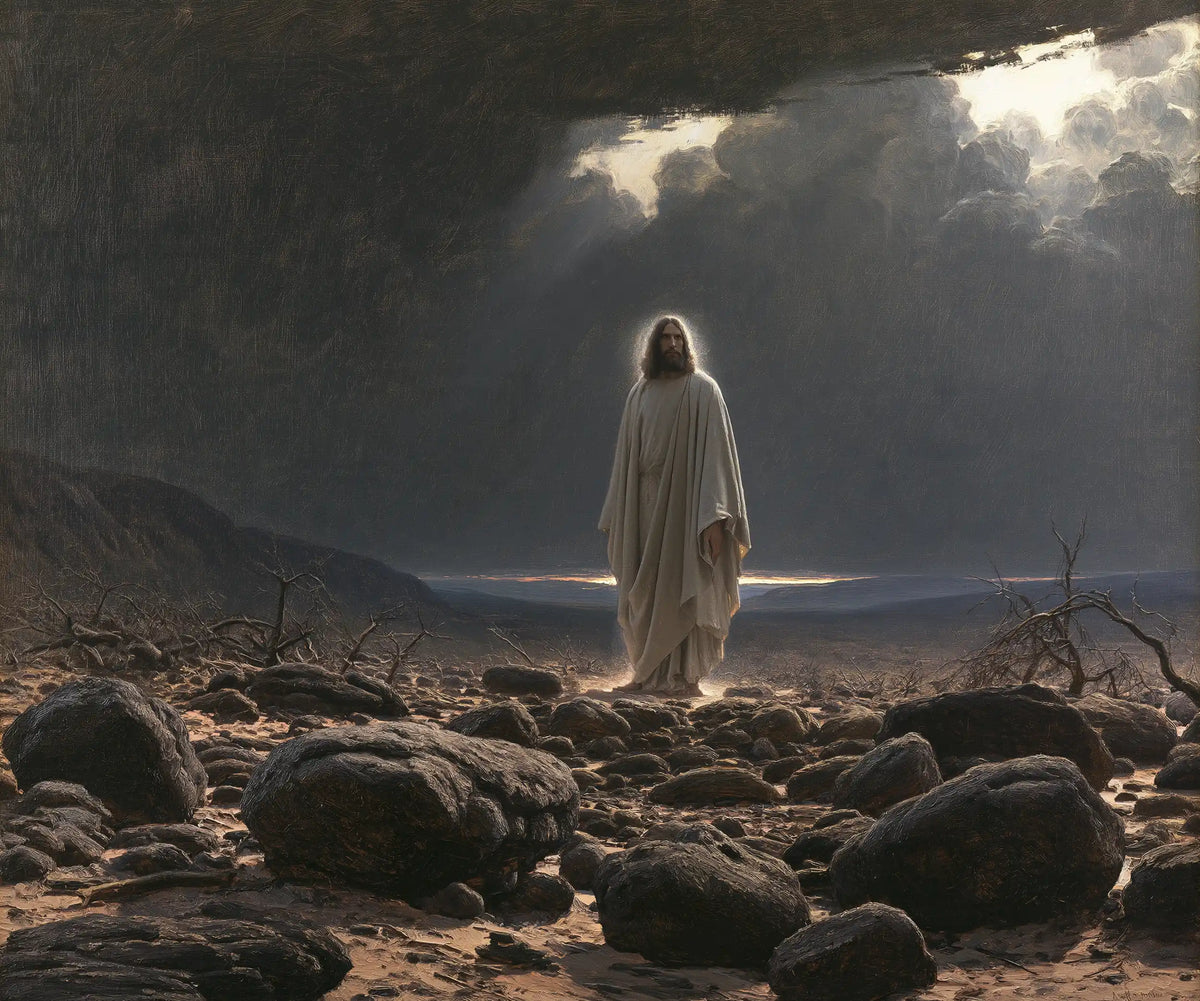 Jésus dans le désert — La Présence sous la fente de lumière