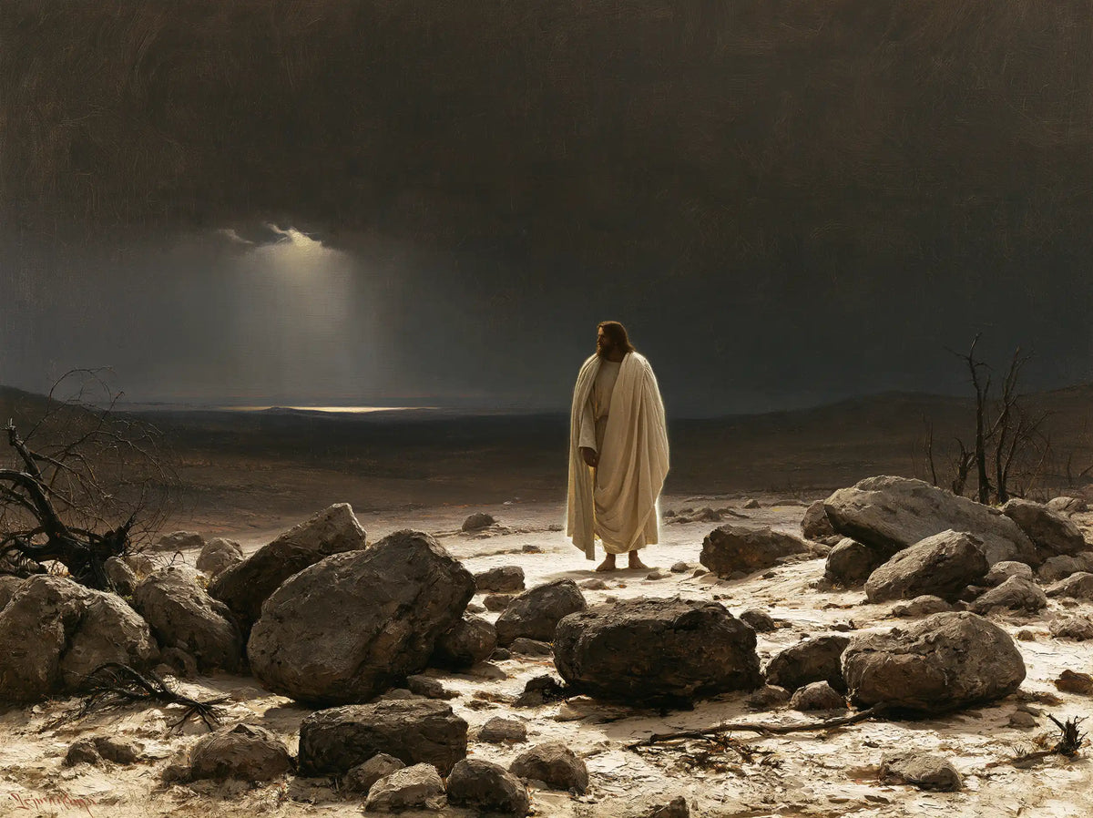 Jésus dans le désert — Le Blanc dans la solitude des pierres grises
