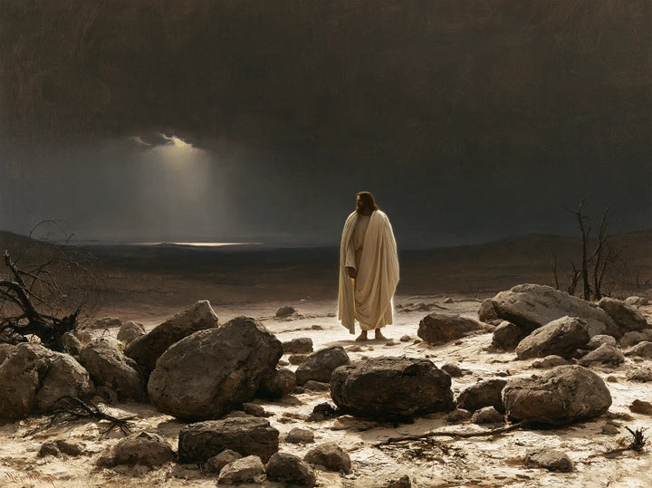 Jésus dans le désert — Le Blanc dans la solitude des pierres grises