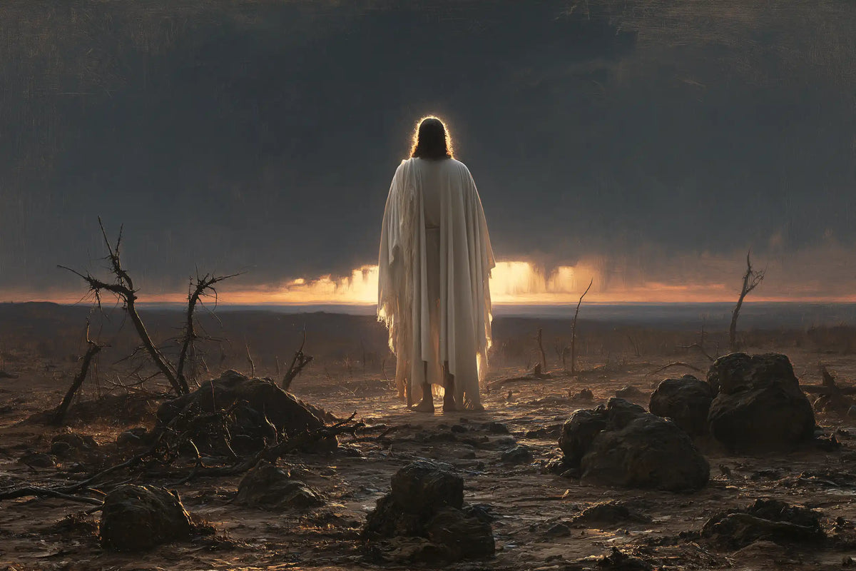 Jésus dans le désert — La Présence devant l’horizon en feu