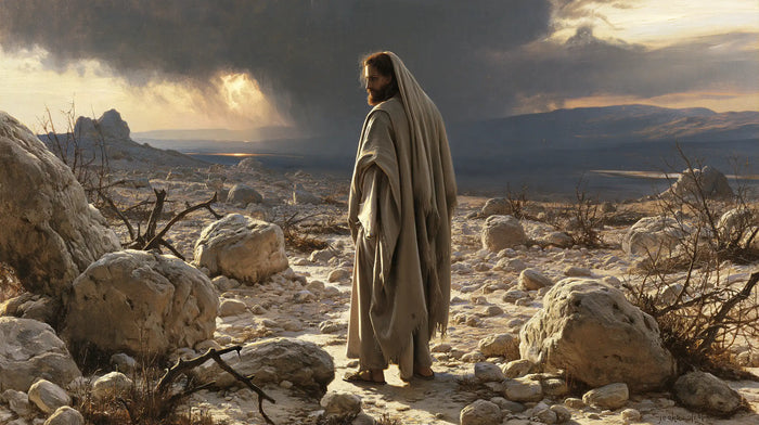 Jésus dans le désert — Le Regard retourné dans la plaine de pierre