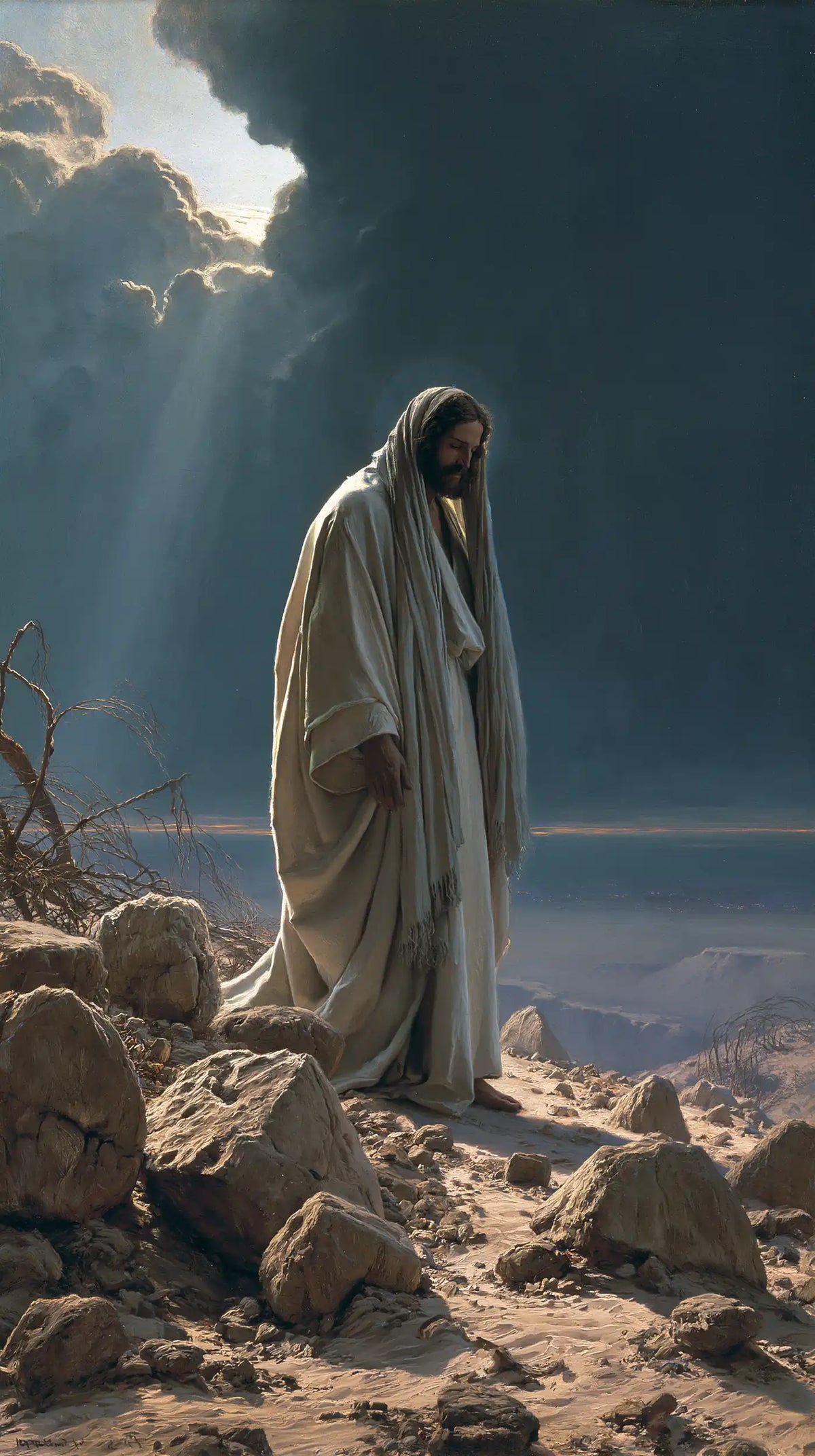 Jésus dans le désert — Le Voile incliné dans la lumière bleue