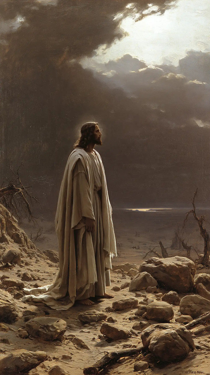 Jésus dans le désert — Le Profil paisible sous la brèche blanche
