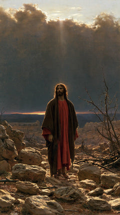 Jésus dans le désert — Le Rouge silencieux sous la couronne des nuages