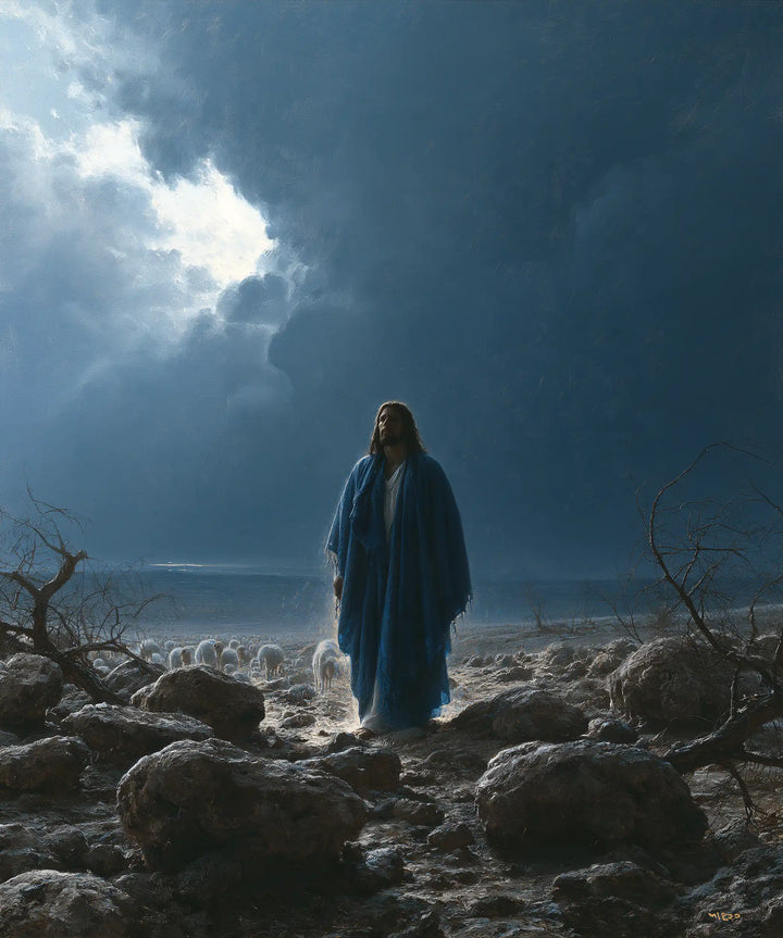 Jésus dans le désert — Le Manteau bleu dans le souffle de l’éclaircie