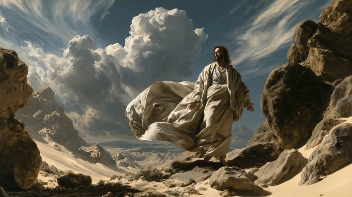 Jésus dans le désert — La Vague de lin entre les rochers bruns